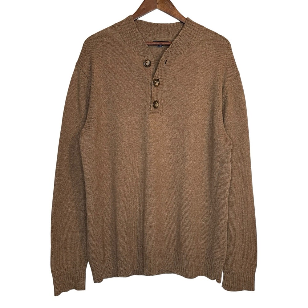 Y2K 2010 Gap Sweater L Brown Henley Pullover Textured‎ Wool Blend Classic Preppy